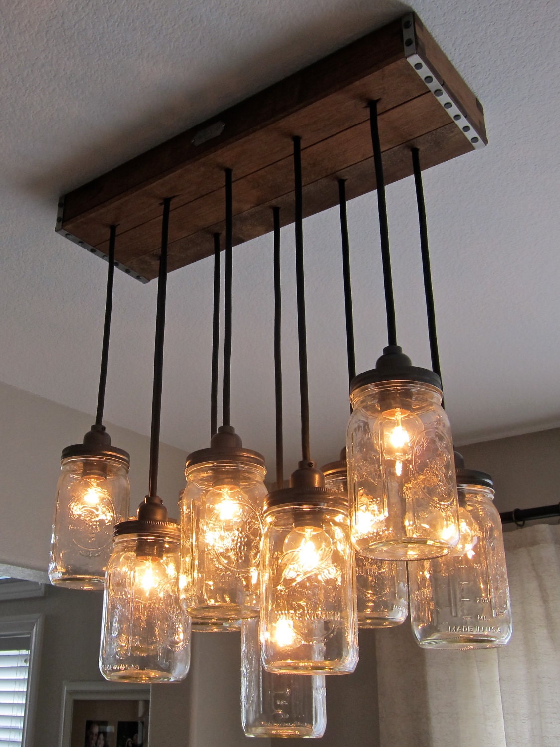 Reserved for Kevin - Handcrafted Mason Jar Pendant Chandelier w/ Rustic Style Wood Crate Canopy