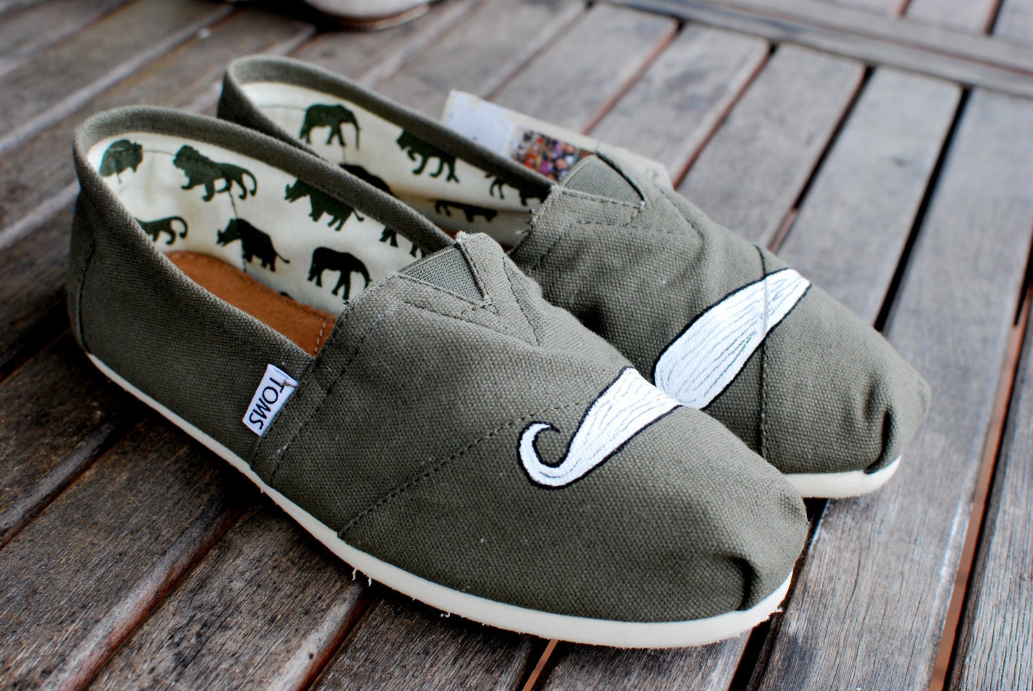 Olive Green Mustache TOMS