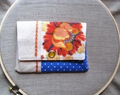 Small women's wallet / card holder - Hand embroidered in Orange and Blue