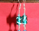 Handmade Funky Blue Beaded Dangly Earrings with Sterling Silver Earring Hooks.
