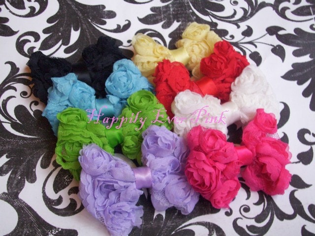 Mini Chiffon Rose Bows, YOU PICK 4, Chiffon Roses, Choose Colors, 10 Colors to Choose From
