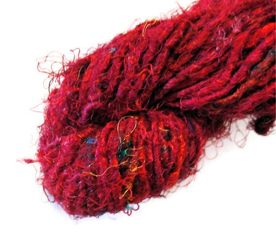Recycled Sari Silk Yarn Red Maroon Valentines Day Gift
