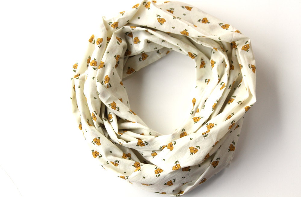 SALE - Infinity Scarf - Mustard and Cream Floral