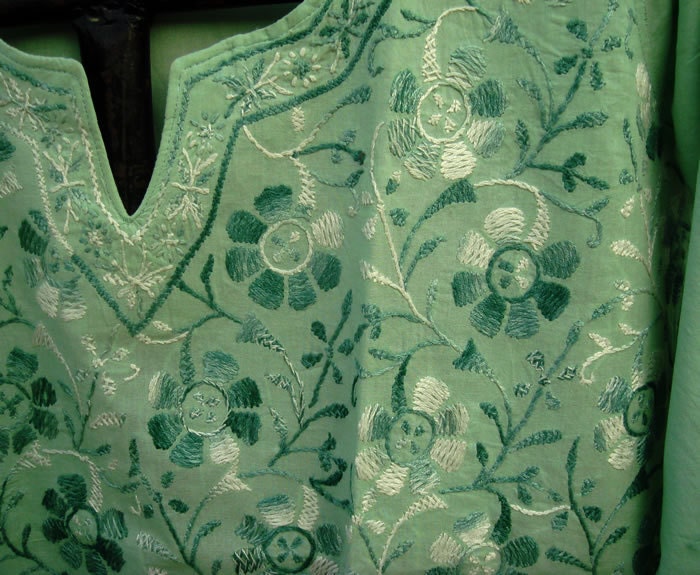 Green Gauze Summer Cotton Tunic Kurta Blouse Shirt Sari Salwar Kameez US 14 Hand Embroidered Cute Dress