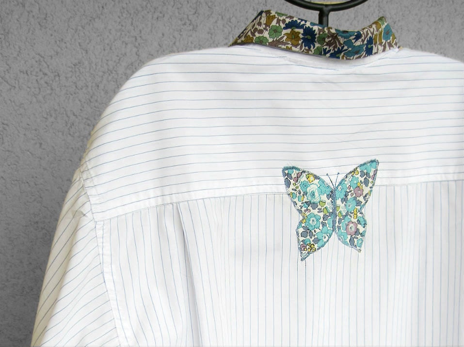 Upcycled white shirt, enhanced with Liberty of London