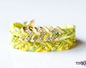SALE: TINNLILY Chain and Hex Nut Double Wrap Silk Bracelet in Sparkling Lemon Lime