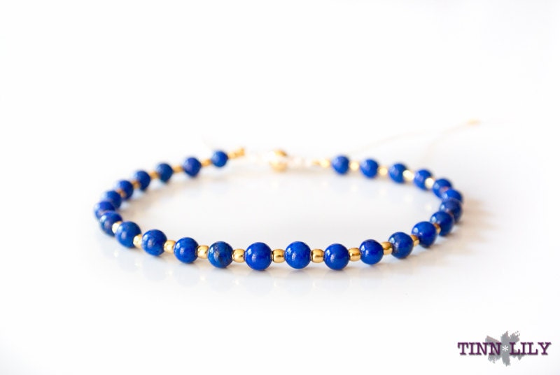 TINNLILY Gilded Lapis Lazuli Beaded Bracelet