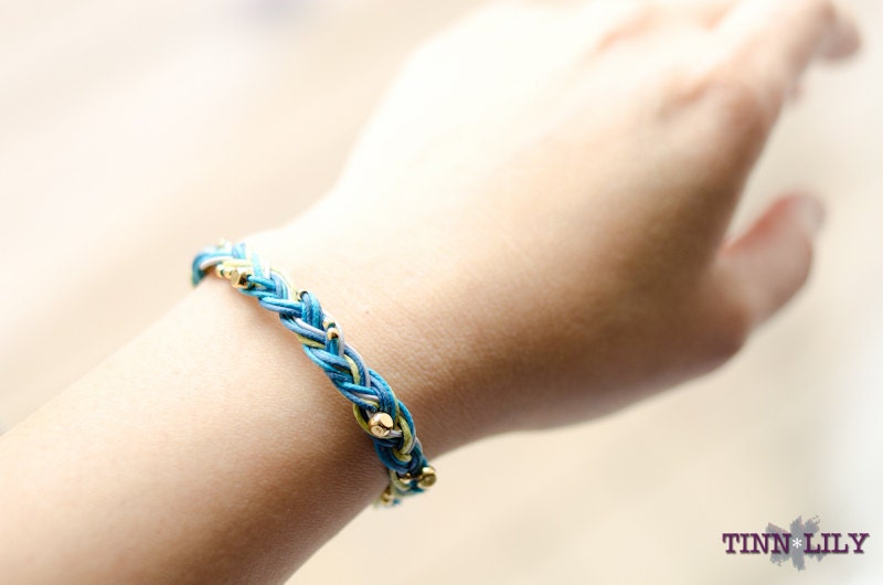 TINNLILY Blue Golden Flecks Braided Bracelet