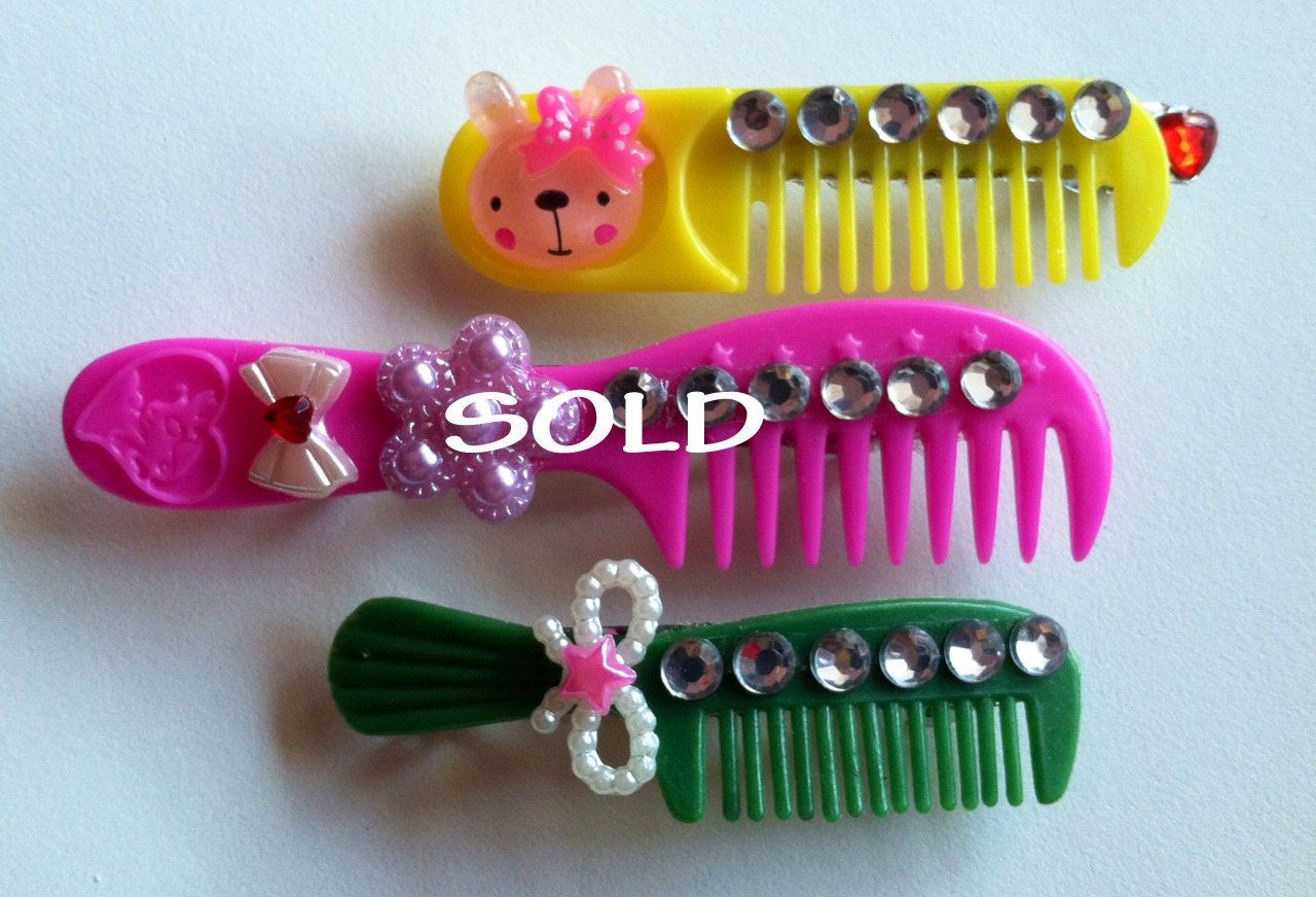 VINTAGE COMBS My Little Pony, Lady Lovely Locks 80s Hair Clips Bunny Flowers