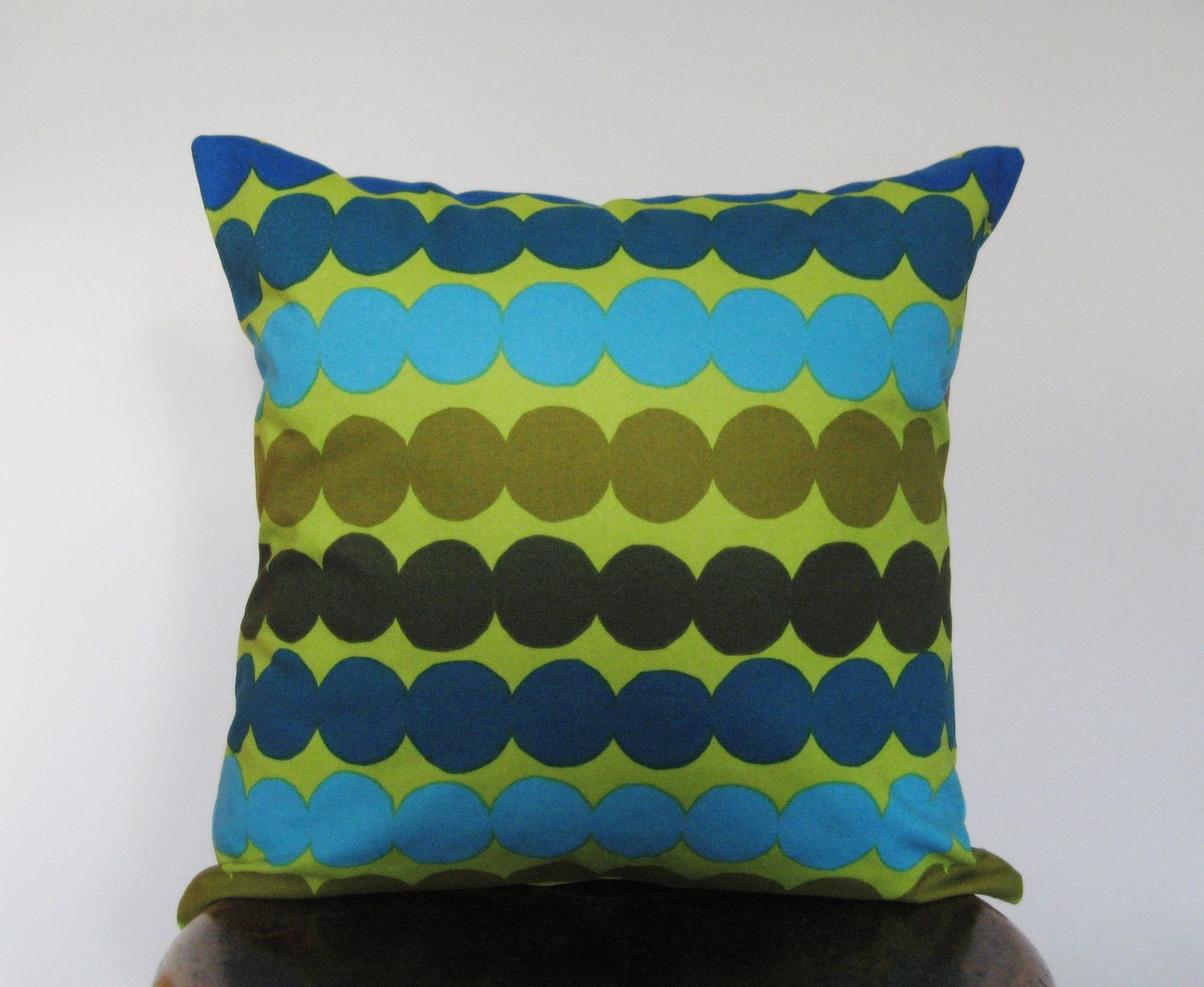 Marimekko Green Blue and Yellow Polka Dot Pillow Cover - 16x16 in