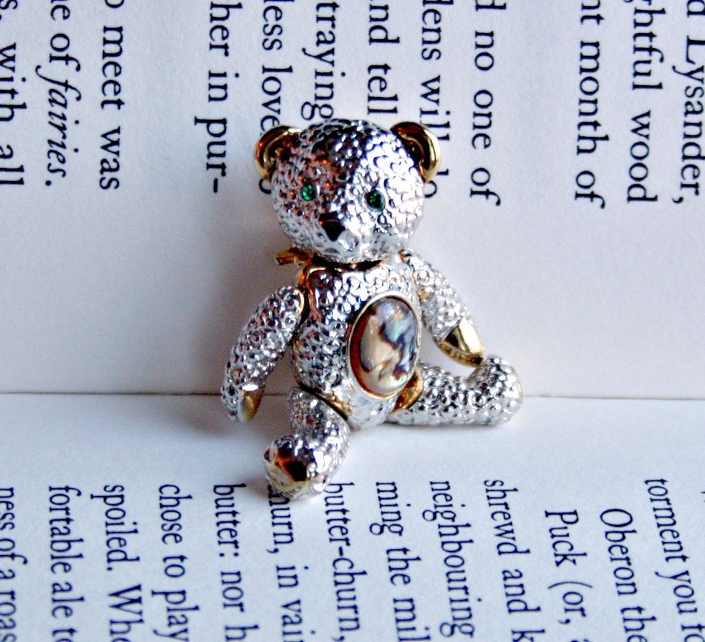 Stunning Articulating Teddy Bear Brooch or Pendant - Abalone