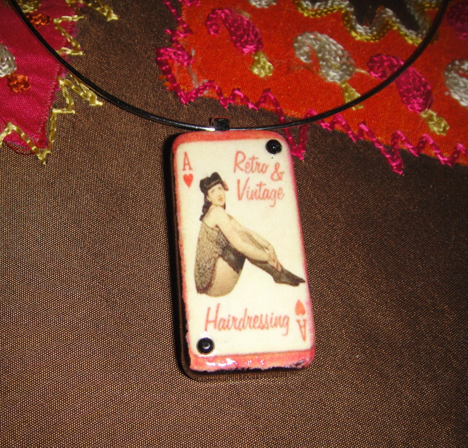 Cool Vintage Retro Hairdresser Beauty Salon UPcycled / Recycled Domino Pendant Necklace