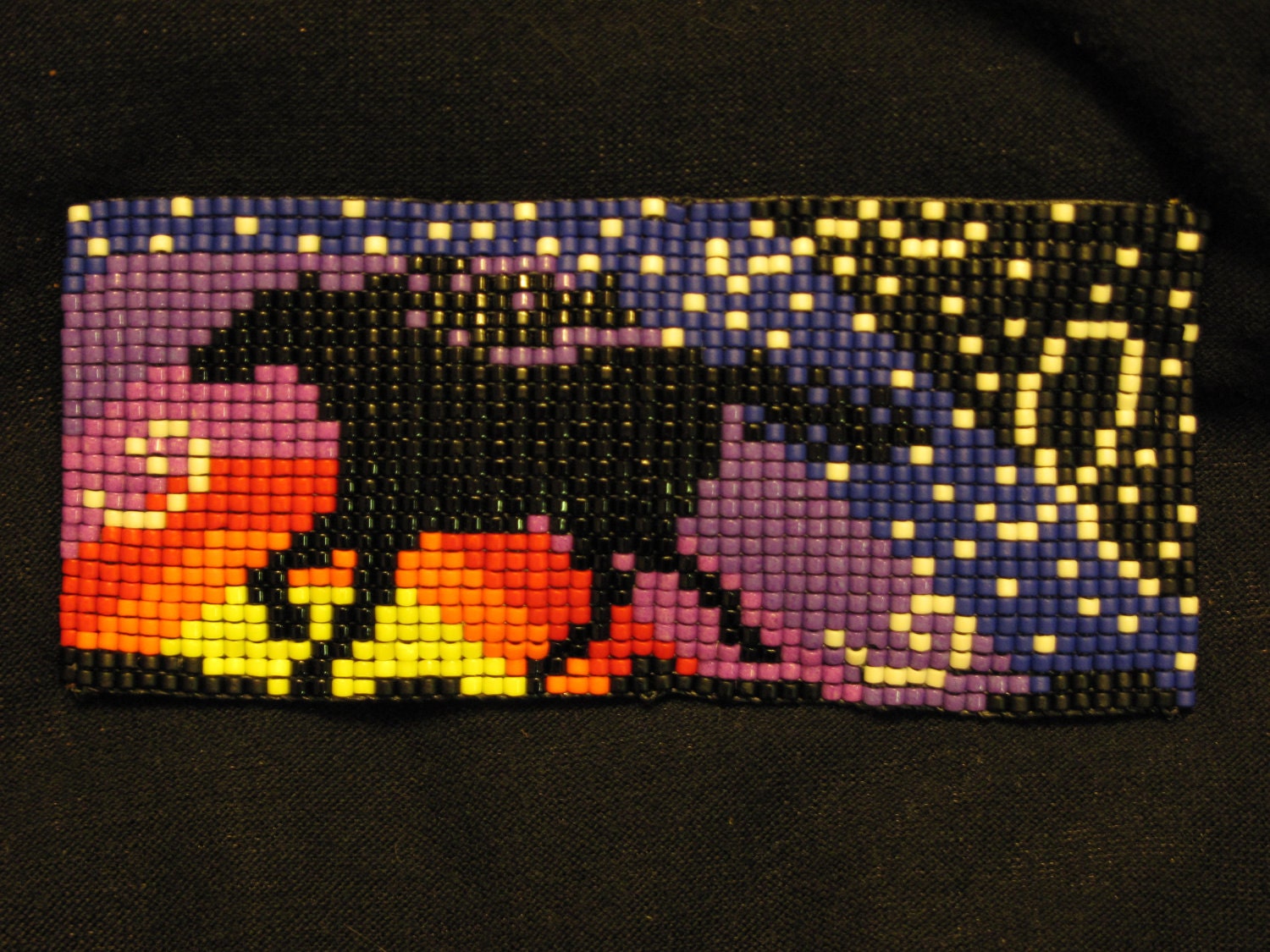 Beaded Hair Barrette Loom Starry Sunset Mesa Running Horse Silhouette on Deer Leather