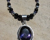 Violet Quartz Necklace with Indigo Crystals, Silver and Black Glass Beads