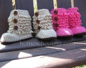 Crochet Baby Ugg inspired Boots Hot Pink / Oatmeal
