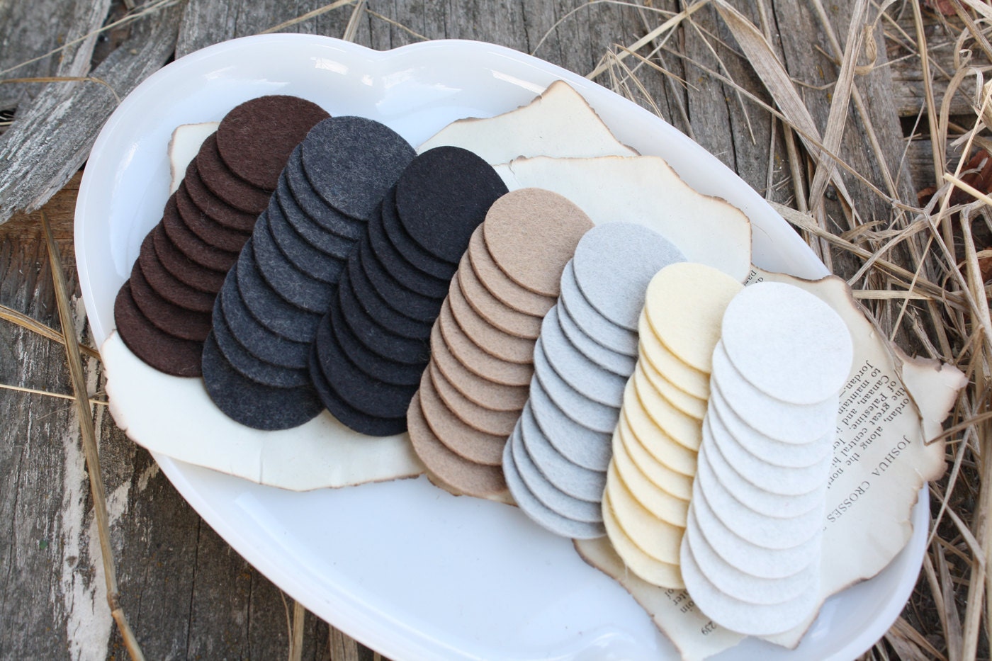 Wool Felt Circles - Neutral Colors - 1.5 inch - Set of 63