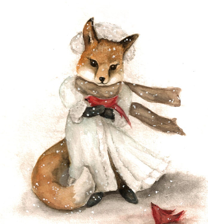 Winter Woodland Fox  - Fine Art Print from Original Watercolor