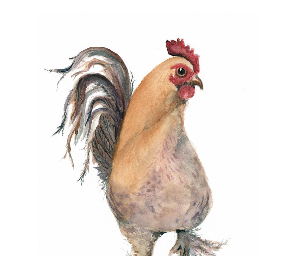 Dancing Rooster - Archival Print from Original Watercolor