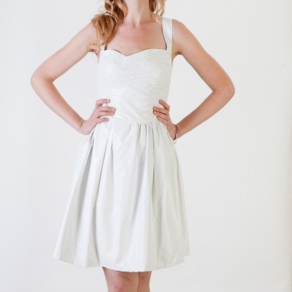 Little White Soft Pleated Front Leather Ballerina Dress - 50s/60s Vintage Style