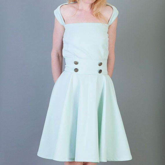 New 50s Madmen Vintage Style Light Green Open Back Garden Dress