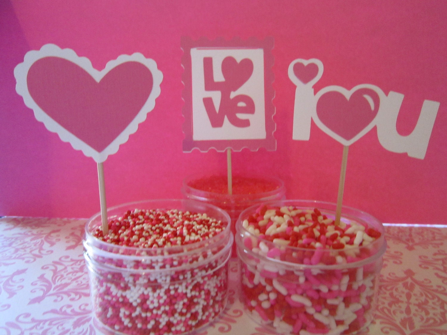 12 Pink Valentine Heart I Love You Topper Picks Il_170x135