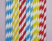 24 Red Yellow Blue Retro Vintage Paper Drinking Straws Il_170x135
