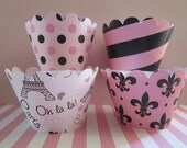 12 Hot Pink & Black Paris Cupcake Wrappers Il_170x135