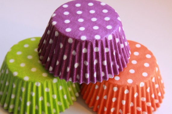 36 Lime Green, Orange, and Purple Polka Dot Baking Cups Il_570xn
