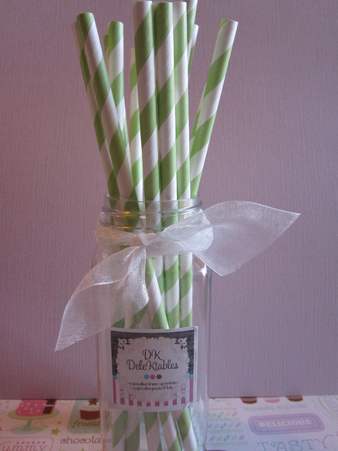 50 Retro Vintage Striped Light Green Paper Straws Il_570xn