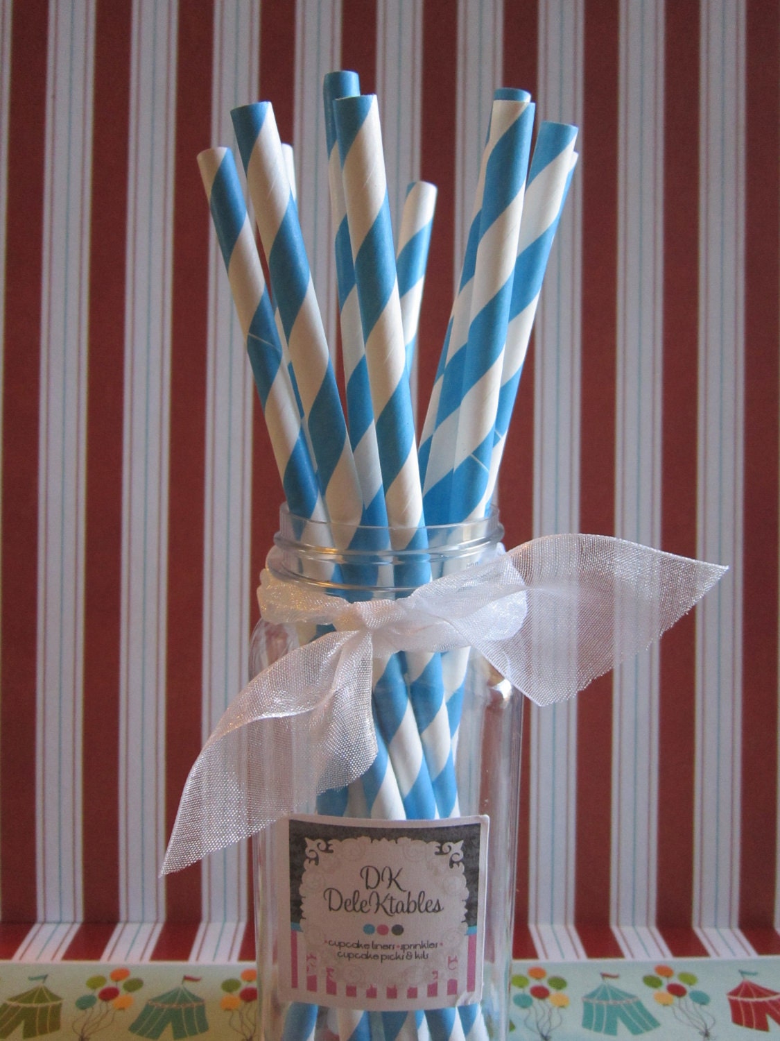 25 Retro Vintage Striped Blue Paper Straws Il_570xn