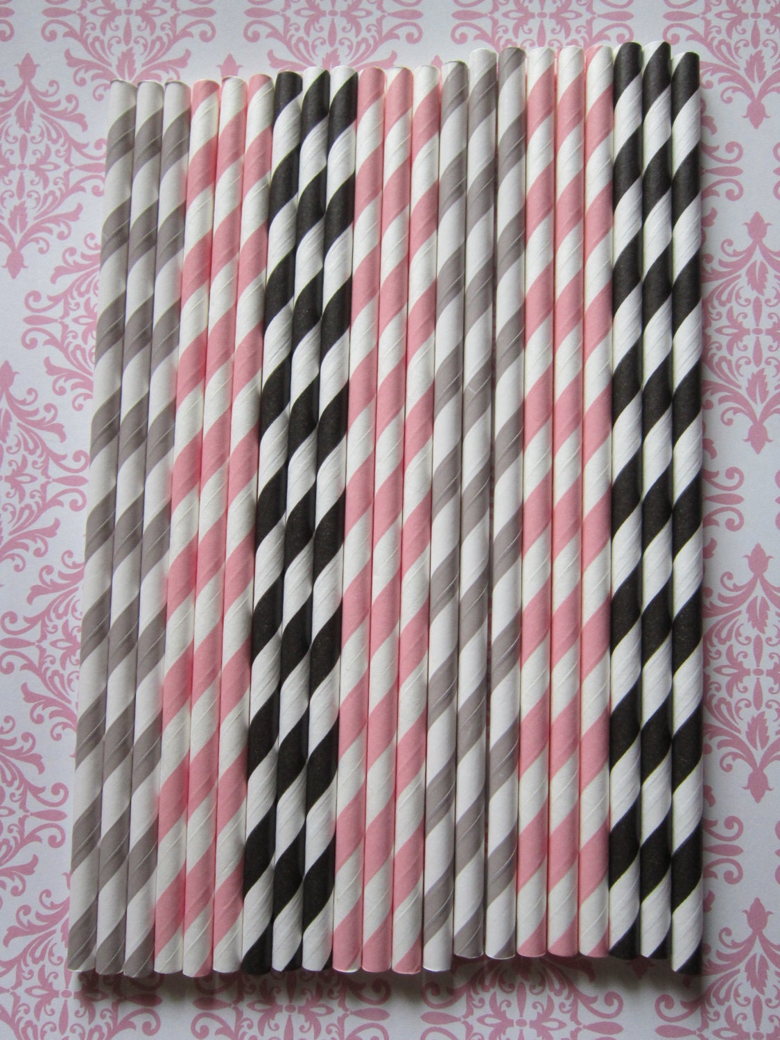 24 Grey Pink & Black Paper Straws Il_570xn