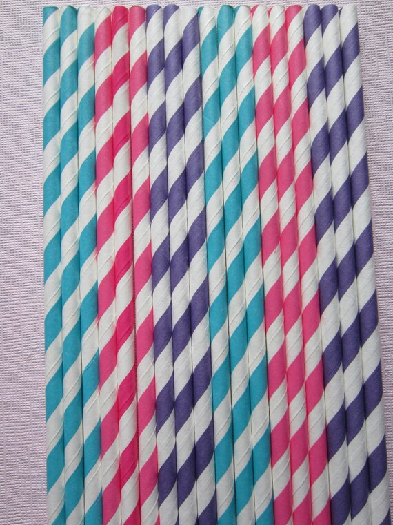 24 Purple Pink Peacock Vintage Retro Paper Drinking Straw Il_570xn