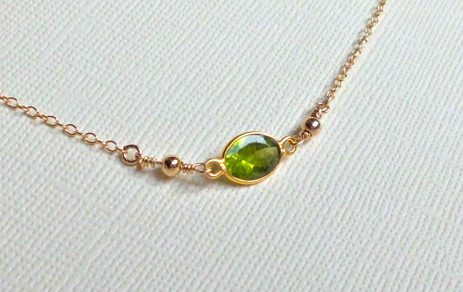 Peridot Necklace Bezel Set in 24k Gold Vermeil with 14k Gold Accents - August Birthstone Delicate Pretty Gemstone Jewelry
