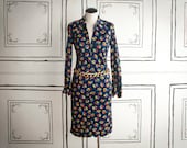 70s navy floral shift dress