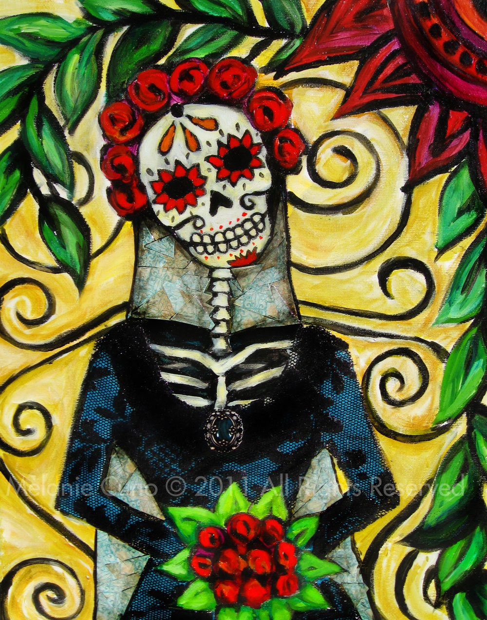 La Catrina- Day of the Dead giclee print of original mixed media painting