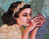 Giclee print of mixed media woman with headband hands wedding