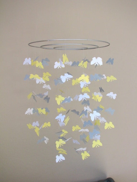 Butterfly baby mobile -White Grey and light Yellow colors