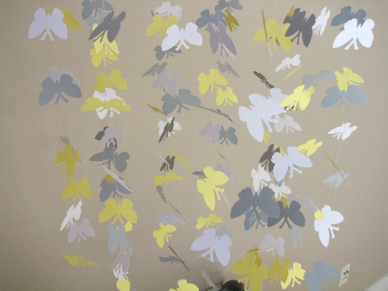 Butterfly baby mobile -White Grey and light Yellow colors