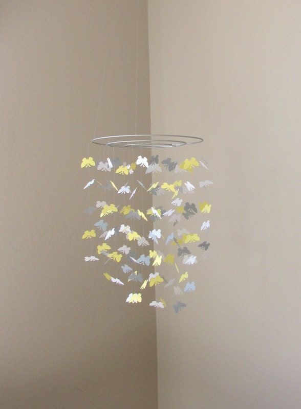 Butterfly baby mobile -White Grey and light Yellow colors