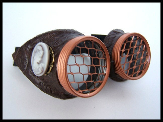 Hive Steampunk Goggles AirPirate Eyewear - Vintage Cameo Honeycomb lens