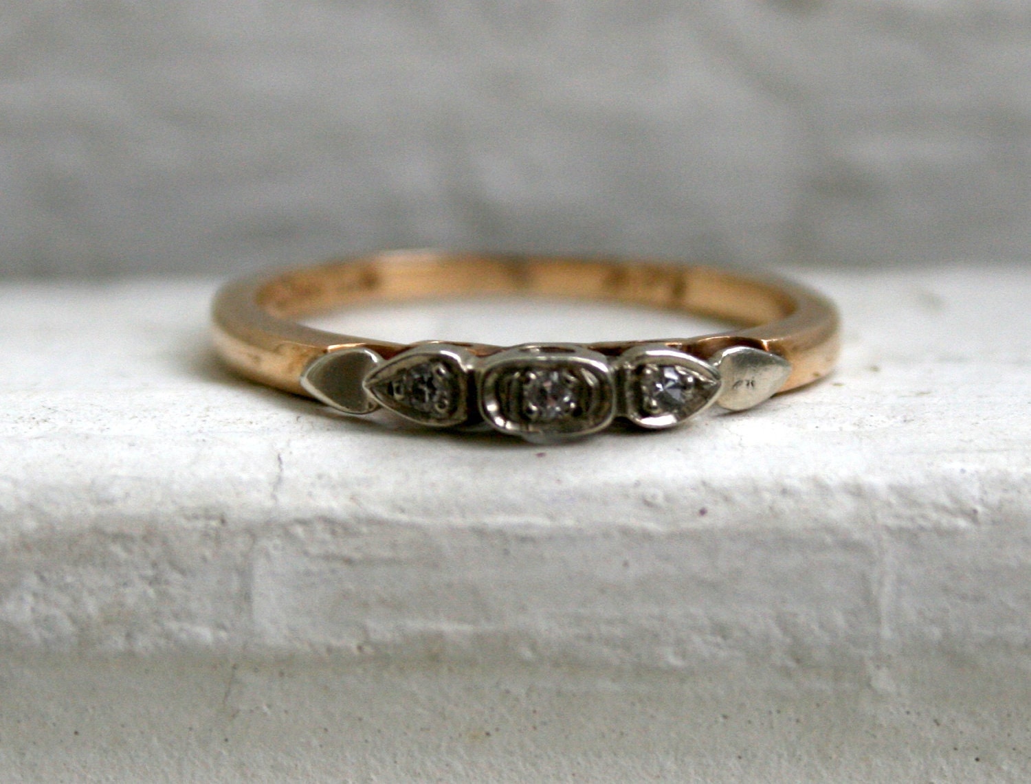 RESERVED - Lovely Vintage 14K Yellow/White Gold Diamond Wedding Band.