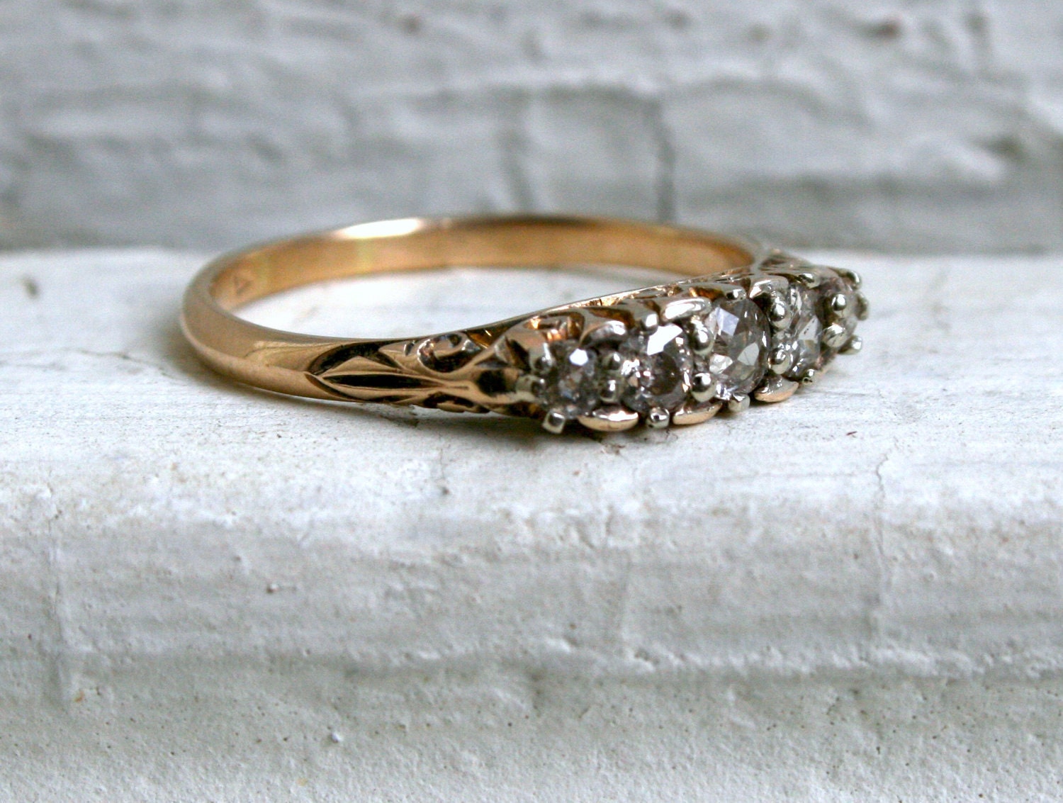 Amazing Antique 15K Yellow Gold Graduated Diamond Band.