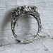 Outstanding Ornate Vintage 18K White Gold Diamond Three Stone Engagement Ring.