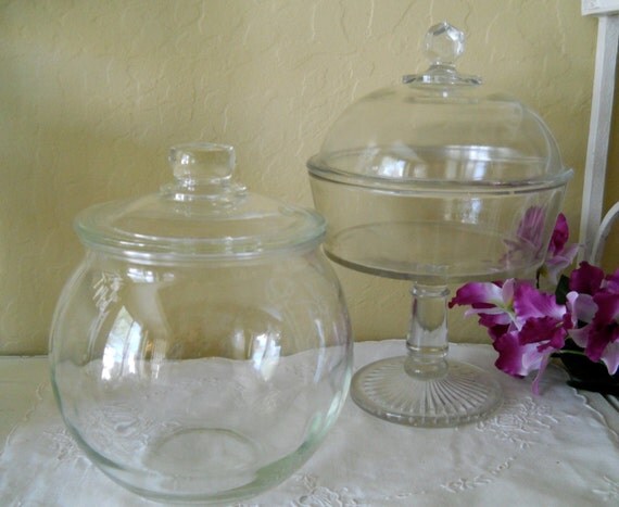 Two Large Apothecary Jars and Lids by cyndalees on Etsy