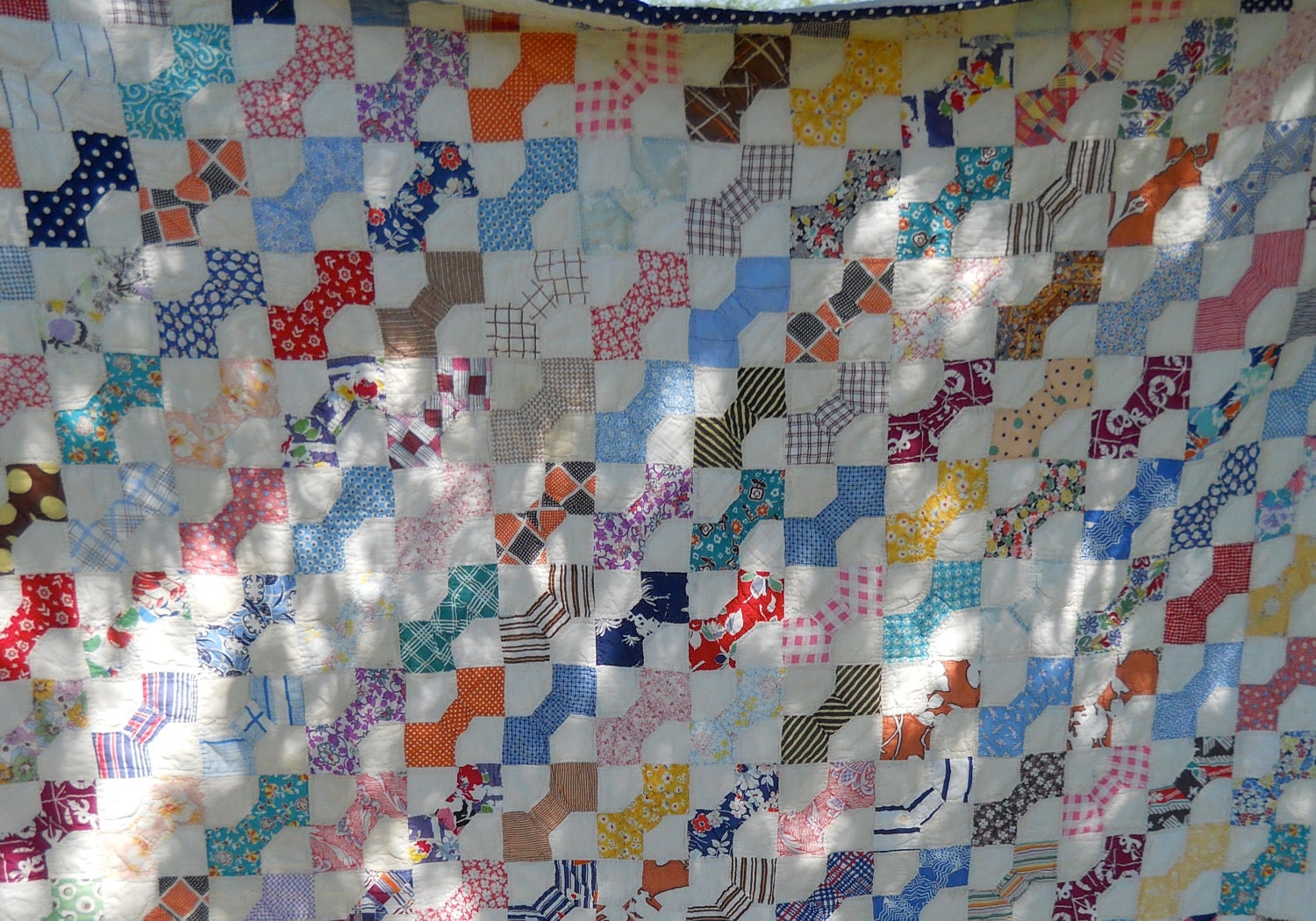 Price Reduced ... Large Vintage Patchwork Quilt Handmade with Feed Sack Fabrics