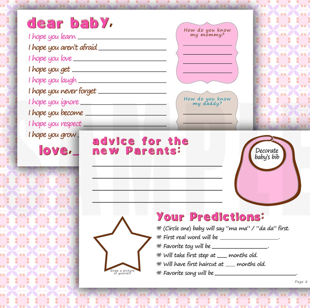 Items similar to Baby Shower Guest book. Set of 24 DOUBLE SIDED cards