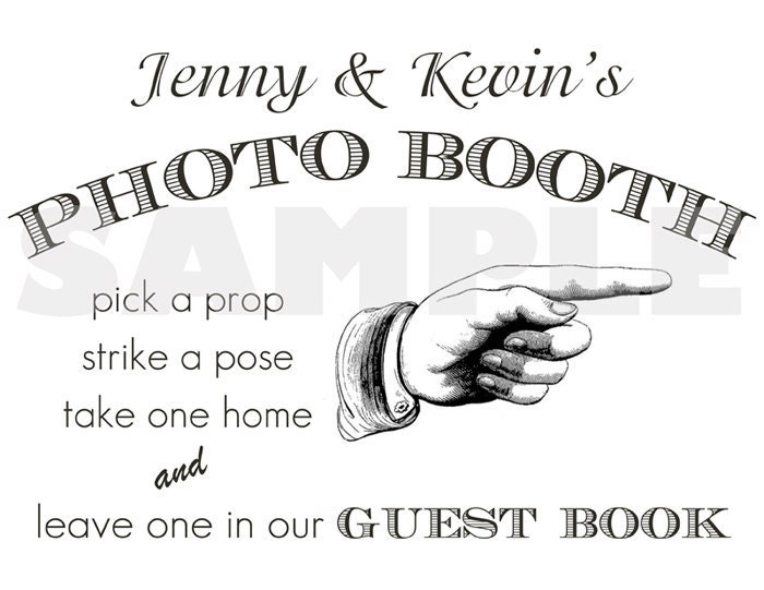 Personalized Wedding Photo Booth Sign. White/Black/Vintage Background. Customizable COLORS, Names and Printable