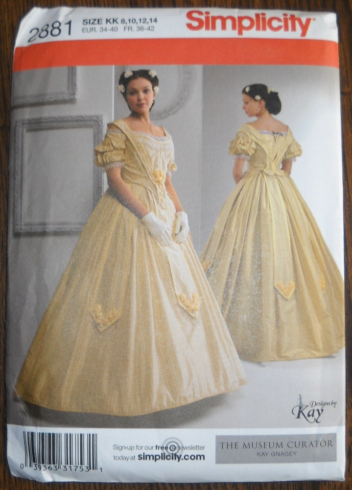 Civil War Gown Costume Pattern Simplicity 2881 -- sizes 8-14 - New, Uncut