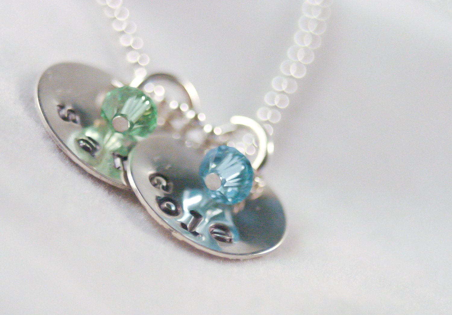 Personalized Mother's Necklace - Hand Stamped Necklace - Two Children with Swarovski birthstones