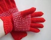 Hand Knitted Gloves - Red and White